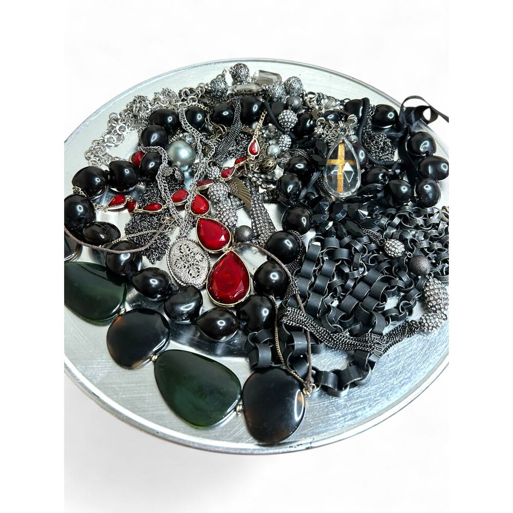 Modern Bold Statement Jewelry Necklaces Bracelet Lot Black Red Silver Chunky